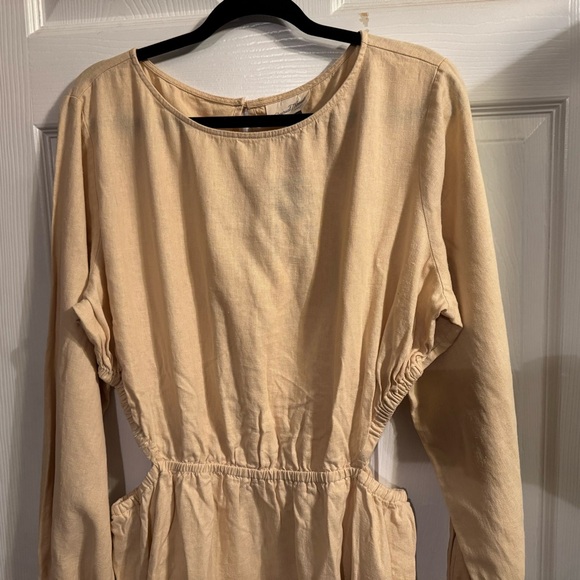 Universal Thread Women Linen Blend Cutout Midi Dress XXL Beige Long Sleeve NWT - Picture 4 of 12